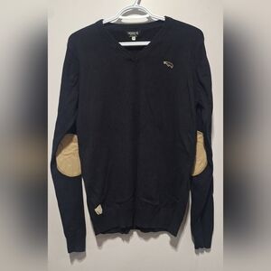 Jack & Jones Men's Black Sweater with Tan Elbow Patches